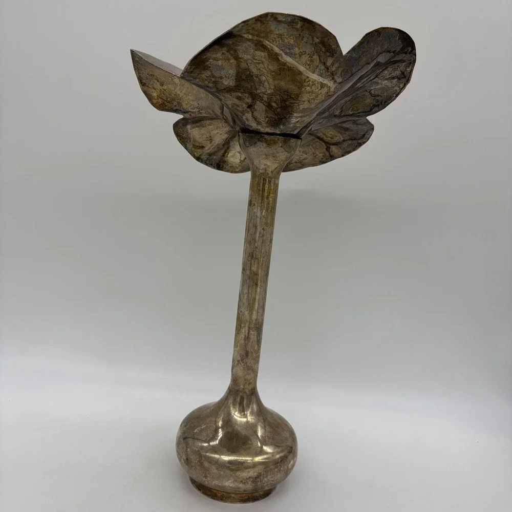 Vtg Silverplate Lotus Flower Candleholder/Vase 15
